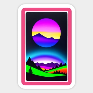 Day Glo Fluorescent Sun Mountains Abstract Landscape Sticker